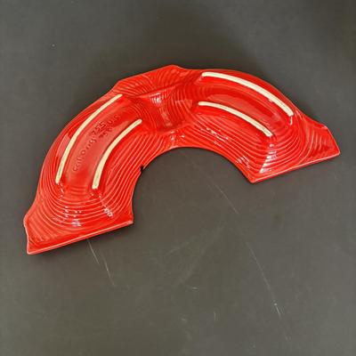 LOT 84: MCM California Original Pottery Serving Set/Lazy Susan 755 759: Bright Orange & Red