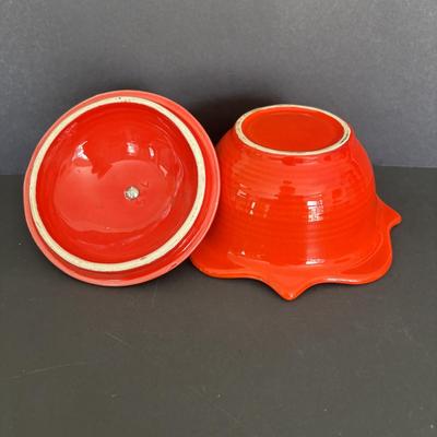 LOT 84: MCM California Original Pottery Serving Set/Lazy Susan 755 759: Bright Orange & Red
