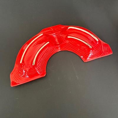 LOT 84: MCM California Original Pottery Serving Set/Lazy Susan 755 759: Bright Orange & Red
