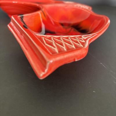 LOT 84: MCM California Original Pottery Serving Set/Lazy Susan 755 759: Bright Orange & Red