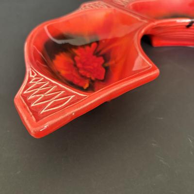 LOT 84: MCM California Original Pottery Serving Set/Lazy Susan 755 759: Bright Orange & Red