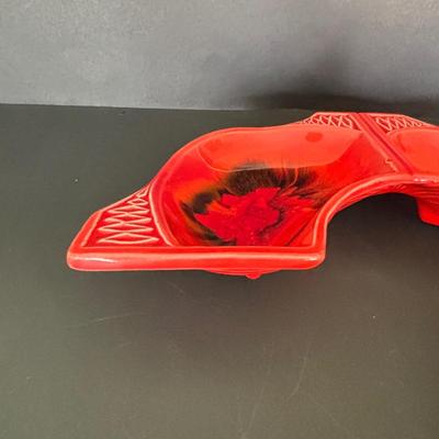 LOT 84: MCM California Original Pottery Serving Set/Lazy Susan 755 759: Bright Orange & Red
