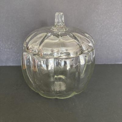 LOT 85: Set of 5 Stained Glass Leaves & Anchor Hocking Glass Pumpkin Jar
