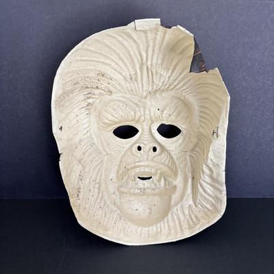 LOT 86: Vintage Halloween Pumpkin Candy Bucket, Relpo Planter & Gorilla Mask along with a 10" Fiber Optic Pumpkin ?