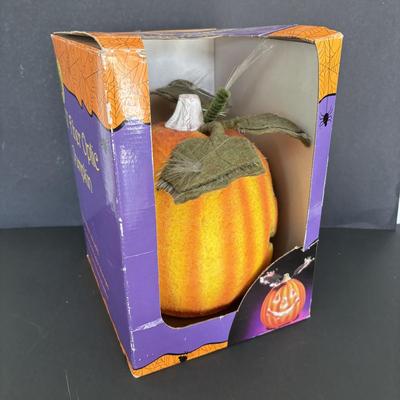 LOT 86: Vintage Halloween Pumpkin Candy Bucket, Relpo Planter & Gorilla Mask along with a 10" Fiber Optic Pumpkin ?