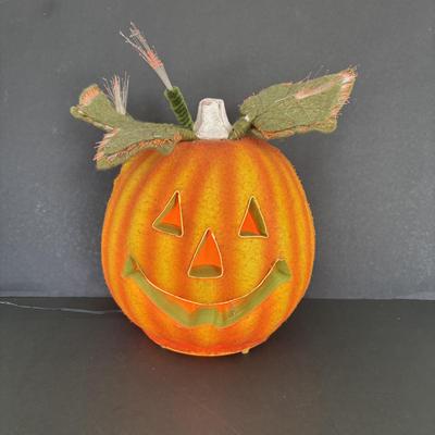 LOT 86: Vintage Halloween Pumpkin Candy Bucket, Relpo Planter & Gorilla Mask along with a 10" Fiber Optic Pumpkin ?