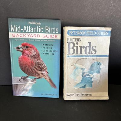 LOT 96: Beautiful Stained-Glass Blue Jay, Hand Painted Hummingbird, Bushnell Binoculars & Birding Books