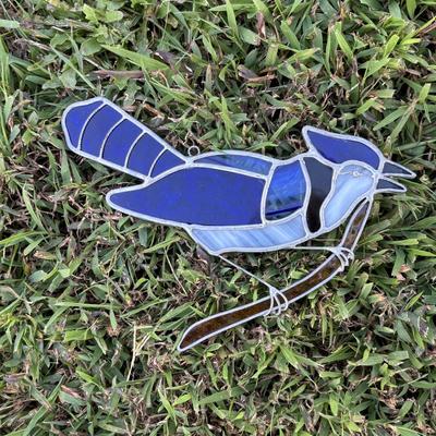 LOT 96: Beautiful Stained-Glass Blue Jay, Hand Painted Hummingbird, Bushnell Binoculars & Birding Books