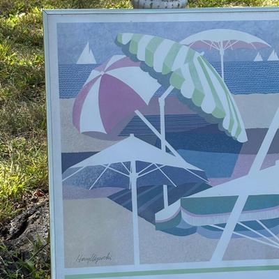 LOT 94: Harry Wysocki Art Print: "The Beach Umbrellas"