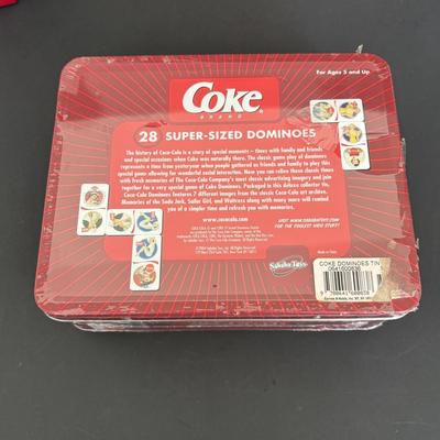 LOT 107: Coca-Cola Mini Cooler Radio, NIP Dominos & Playing Cards