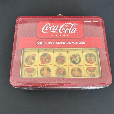 LOT 107: Coca-Cola Mini Cooler Radio, NIP Dominos & Playing Cards