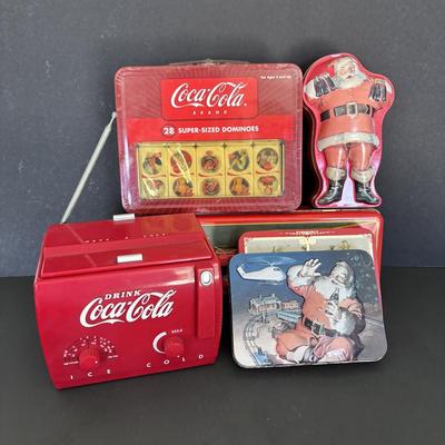 LOT 107: Coca-Cola Mini Cooler Radio, NIP Dominos & Playing Cards