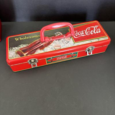 LOT 107: Coca-Cola Mini Cooler Radio, NIP Dominos & Playing Cards