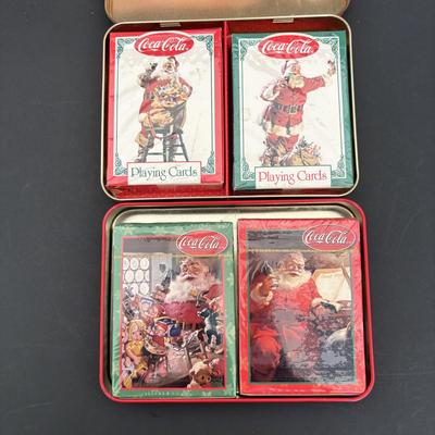 LOT 107: Coca-Cola Mini Cooler Radio, NIP Dominos & Playing Cards