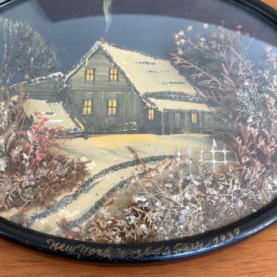 LOT 108: Oval Metal w/Dome Glass 1939 World's Fair Picture Frame, Swanbourne Cottage Collection (4), 3-D Diorama of Anne Hathaway...