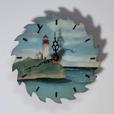 LOT 117: Collection of Beach Themed Artwork and Decorations Including Painted Lighthouse Clock, Wall Tapestry and More