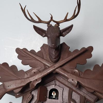 LOT 118: Antique German Made Wooden Hunting Themed Cuckoo Clock