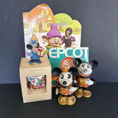 LOT 125: Early Disney/Pre-WWII Mickey & Minnie Tooth Brush Holders, 7-Dwarves Ornament, Minnie Mouse Ornament & More