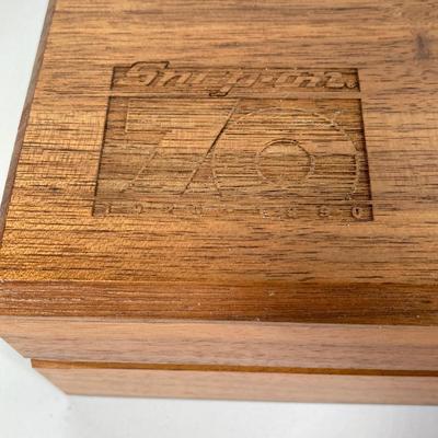 LOT 139: Vintage Snap-on Tools 70th Anniversary Special Edition 24K Gold Engraved Lettering Ratchet Set in Wood Display Box