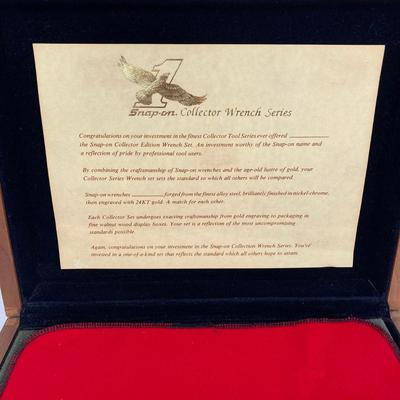 LOT 141: Snap-on Collector Edition 24K Gold Engraved Wrench Set with Wood Display Box