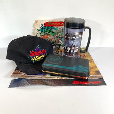 LOT 156: Vintage Snap-on Racing Collection - Decal / Sticker, Racing Hat, Dale Earnhardt Collectible Knives and Mug