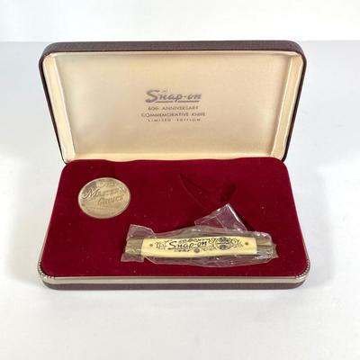 LOT 158: Snap-on 60th Anniversary Commemorative Limited Edition Coin and Knife Set with 60th Anniversary Belt Buckle