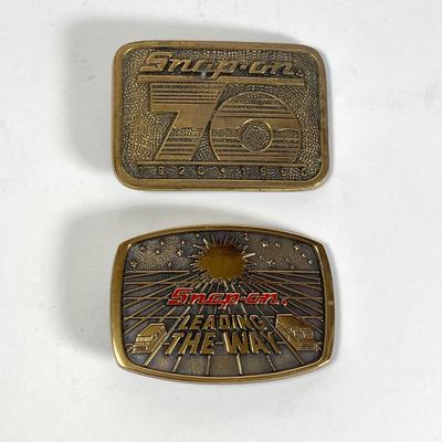 LOT 161: Snap-on 70th Anniversary and Leading the Way Brass Belt Buckles