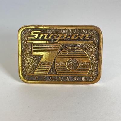 LOT 161: Snap-on 70th Anniversary and Leading the Way Brass Belt Buckles