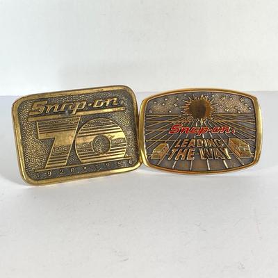 LOT 161: Snap-on 70th Anniversary and Leading the Way Brass Belt Buckles