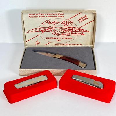 LOT 162: Snap-on Knife Collection - Parker USA Eagle Brand Knives Limited Edition Numbered with Pair of Kershaw Folding Knives