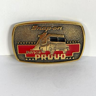 LOT 190: Brass Belt Buckles - Snap-on and Movin Proud