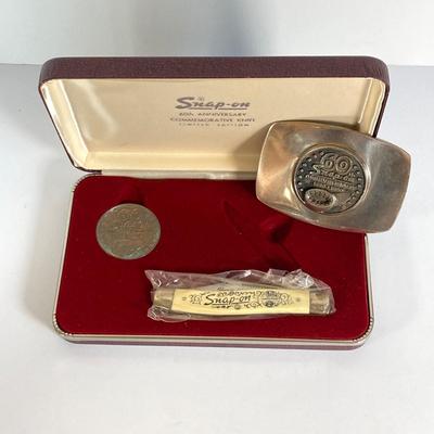LOT 191: Snap-on 60th Anniversary Commemorative Knife / Coin Set with 60th Anniversary Belt Buckle