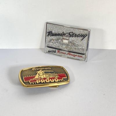 LOT 192: Snap-on Belt Buckles - Drivin Proud Brass and Runnin Strong with Team Snap-on Chrome on Brass