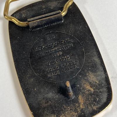 LOT 192: Snap-on Belt Buckles - Drivin Proud Brass and Runnin Strong with Team Snap-on Chrome on Brass