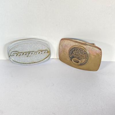 LOT 193: Pair of Snap-on Belt Buckles - 60th Anniversary and Snap-on (Chrome and Bronze)