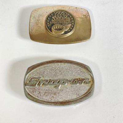 LOT 193: Pair of Snap-on Belt Buckles - 60th Anniversary and Snap-on (Chrome and Bronze)