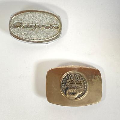 LOT 193: Pair of Snap-on Belt Buckles - 60th Anniversary and Snap-on (Chrome and Bronze)