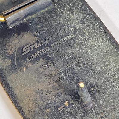 LOT 194: Snap-on Limited Edition Drivin Proud Brass Belt Buckle and Snap-on "1" Brass Belt Buckle