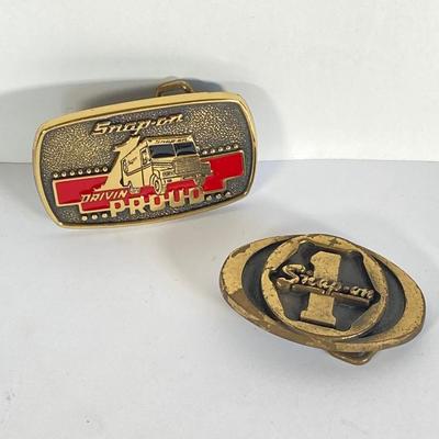 LOT 194: Snap-on Limited Edition Drivin Proud Brass Belt Buckle and Snap-on "1" Brass Belt Buckle