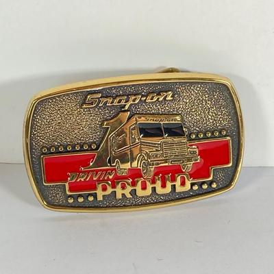 LOT 194: Snap-on Limited Edition Drivin Proud Brass Belt Buckle and Snap-on "1" Brass Belt Buckle