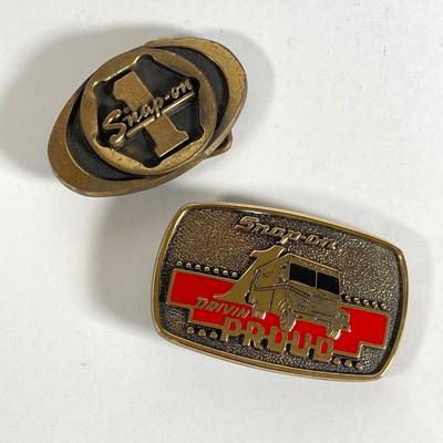 LOT 194: Snap-on Limited Edition Drivin Proud Brass Belt Buckle and Snap-on "1" Brass Belt Buckle