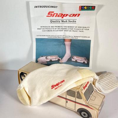 LOT 195: Snap-on Quality Work Socks in Cardboard Bank Truck, American Classics Decals, Digital Watch, Christmas Stocking and More