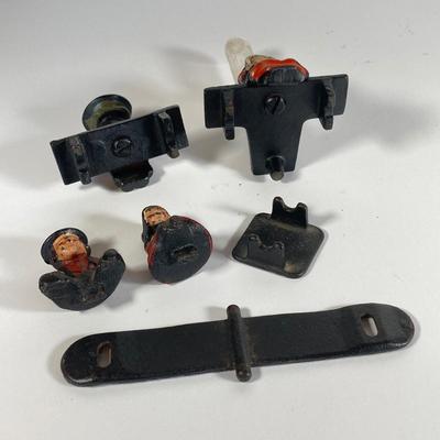 LOT 203: Collection of Cast Iron Miniatures - Salt and Pepper, Seesaw,, Sand Timer, Anvil, Tonka Toy Fire Hydrant, Skillet, Hammer and More