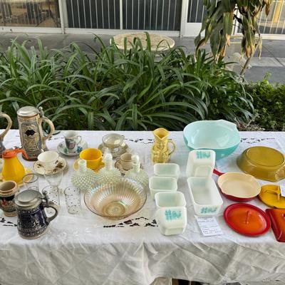 Pyrex, enamel cookware, beer steins