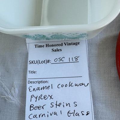 Pyrex, enamel cookware, beer steins