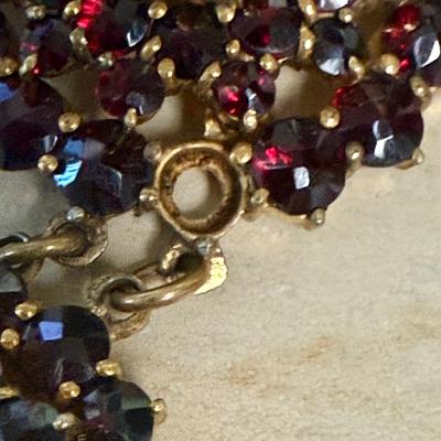 Vintage Gold Tone Garnet Choker Necklace and Earrings