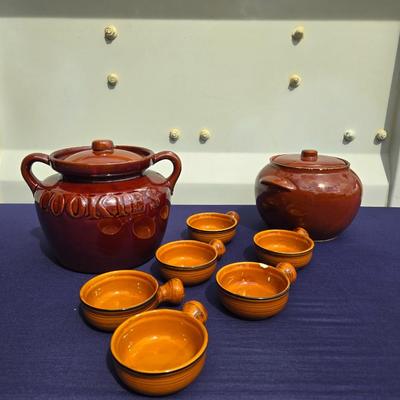 Sale Photo Thumbnail #1: Cookie jar, bean pot, and 6 Ramekins