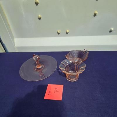 Sale Photo Thumbnail #2: Pink Cake Plate & 2 pink bowls