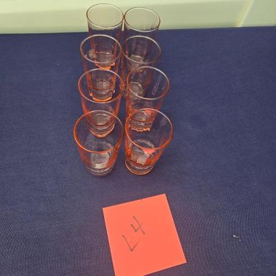 Sale Photo Thumbnail #5: Set of 8 Pink Ribbed Depression juice glasses