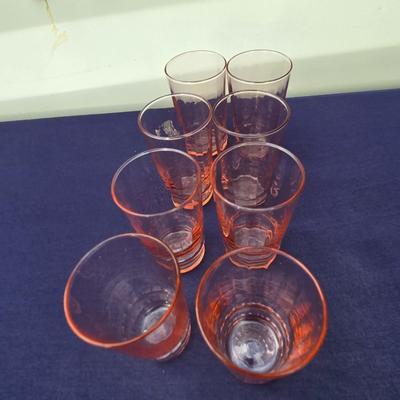 Sale Photo Thumbnail #6: Set of 8 Pink Ribbed Depression juice glasses